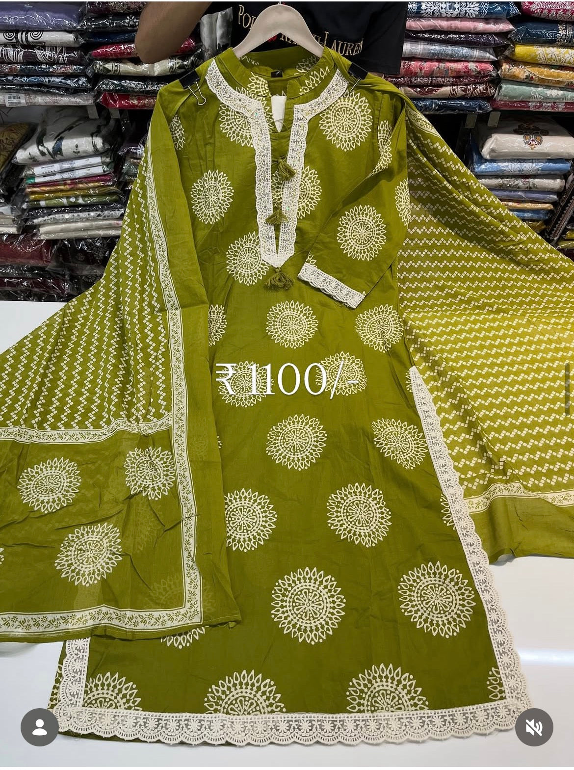 Readymade cotton ajrak 3pc suit set with chicken plazo