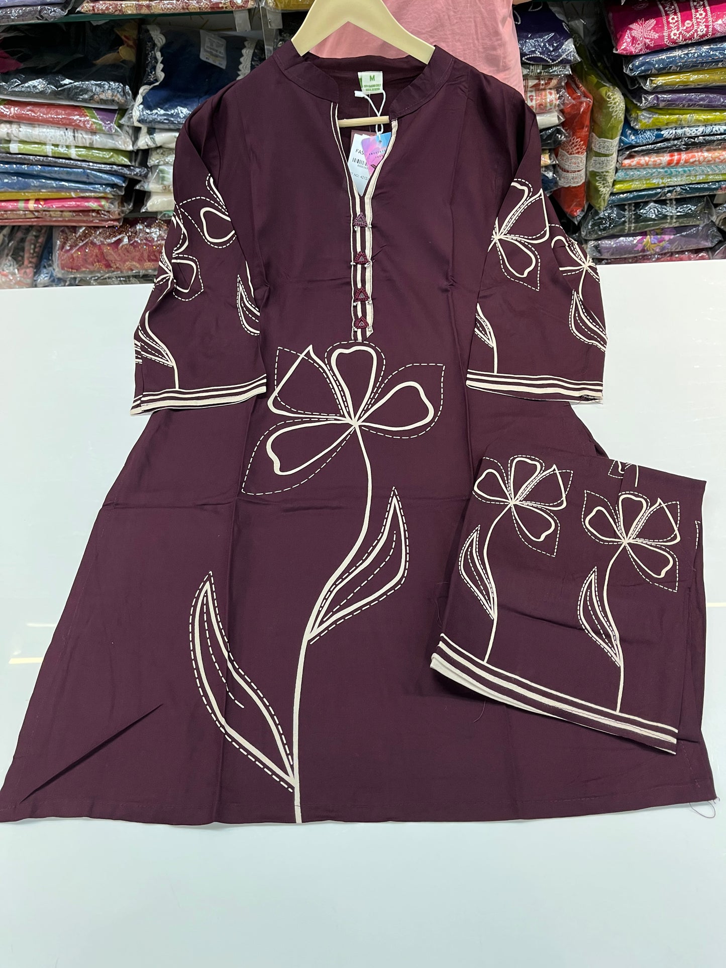 FLORAL printed designer coord set with mirror work highlightings