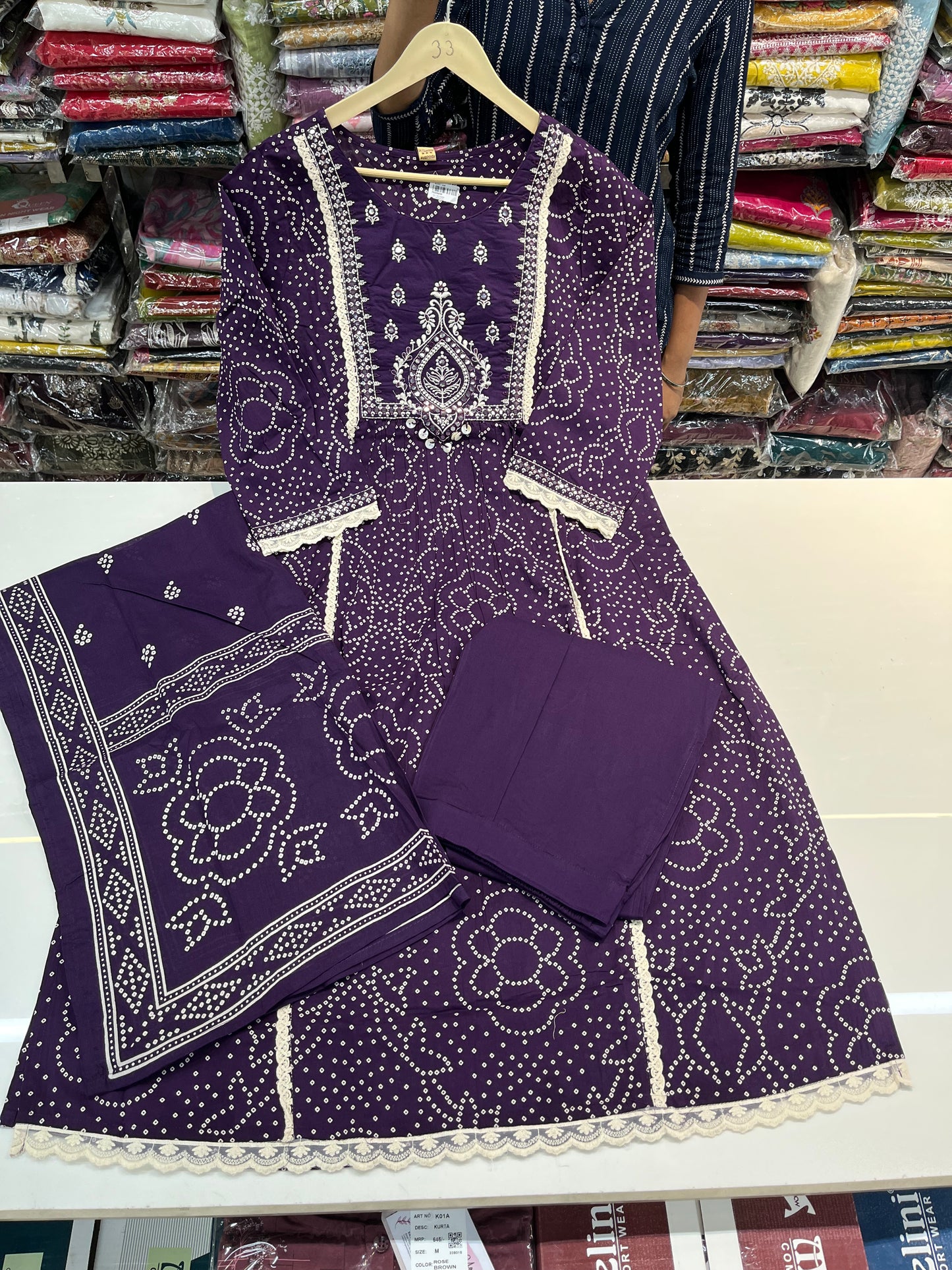 Premium jaipuri cotton A_LINE kurta set, beautiful threadwork highlighting on neckline (along with cotton dupatta)