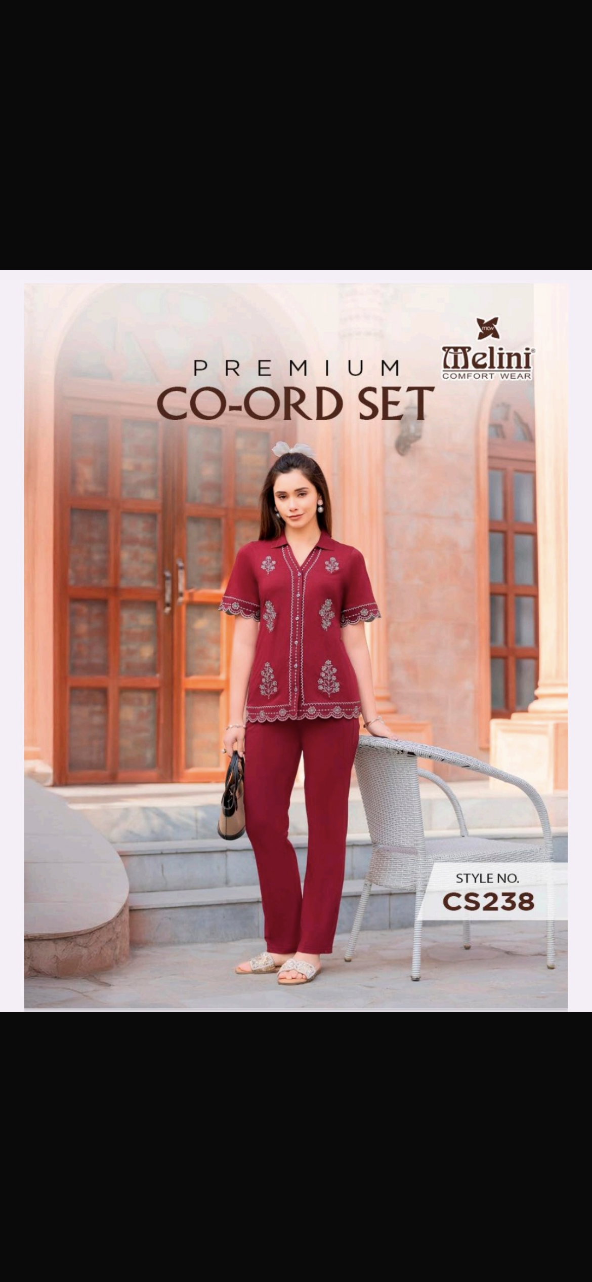 Premium embroidery front button fancy coord set MELINI (CS238)