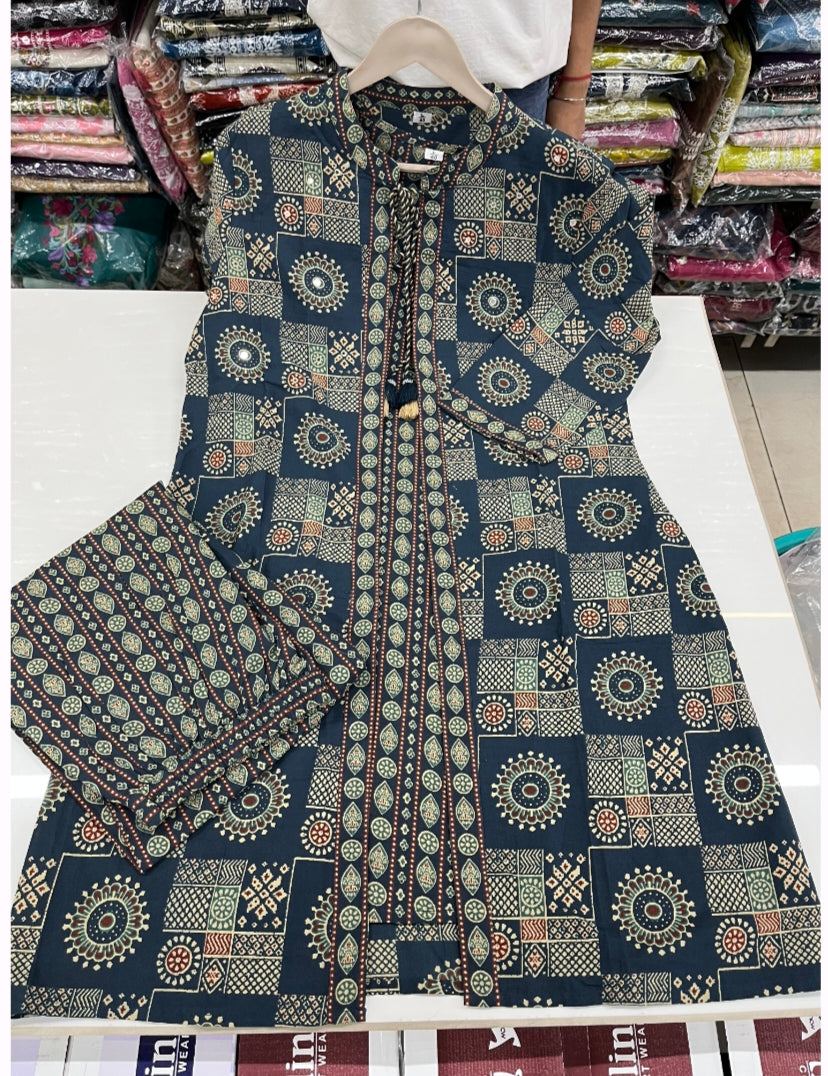 Ajrakh print 3pc Shrug style coord set