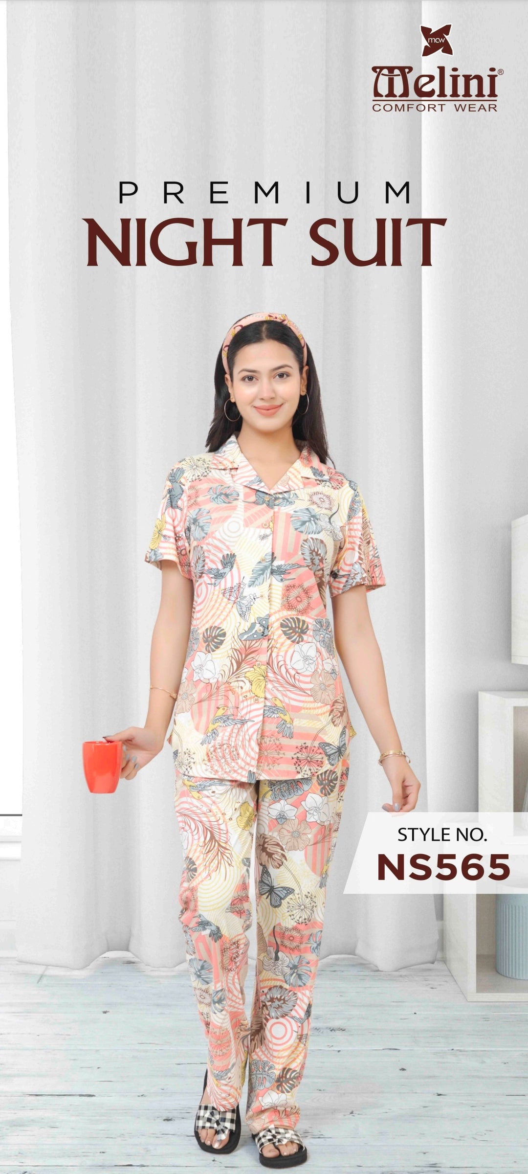Front button fancy night suit (NS565)