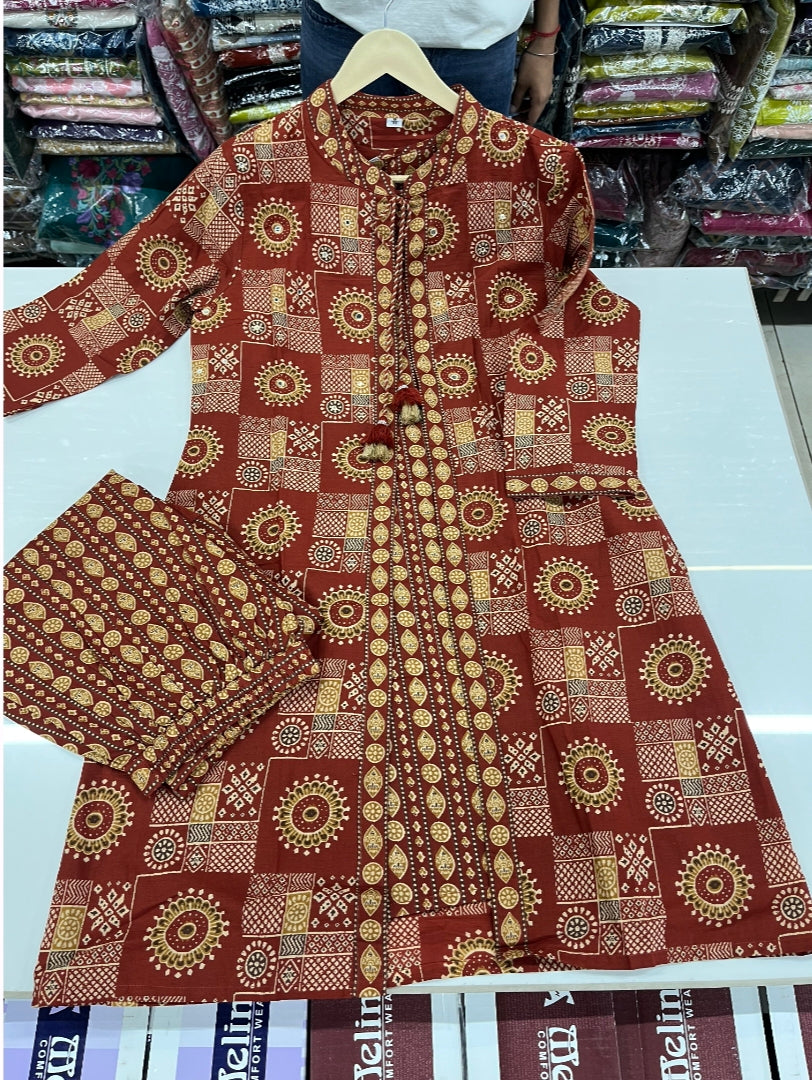 Ajrakh print 3pc Shrug style coord set