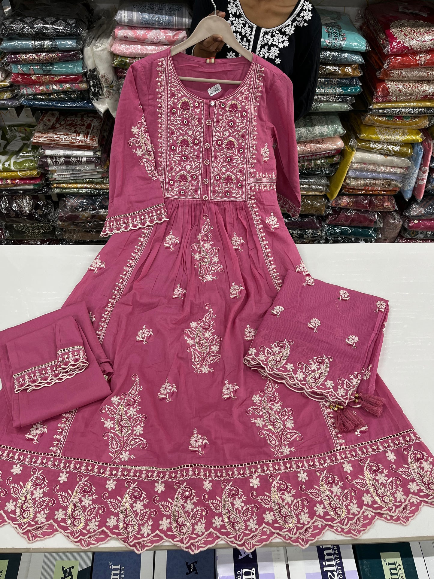 Readymade cotton embroidered frock suit set