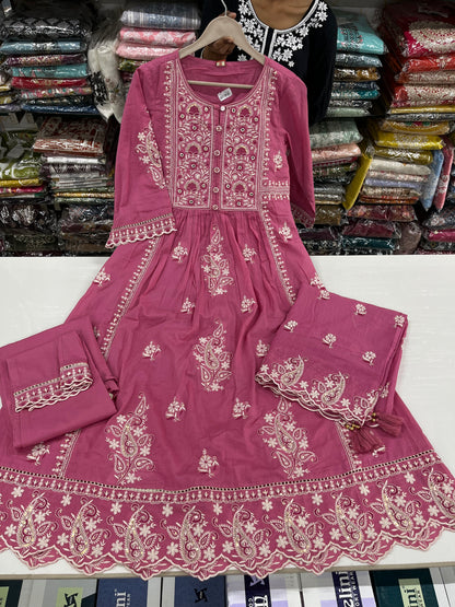 Readymade cotton embroidered frock suit set