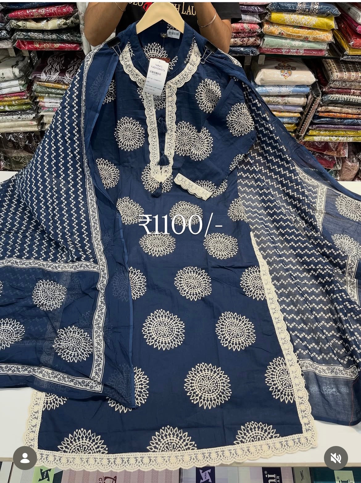 Readymade cotton ajrak 3pc suit set with chicken plazo