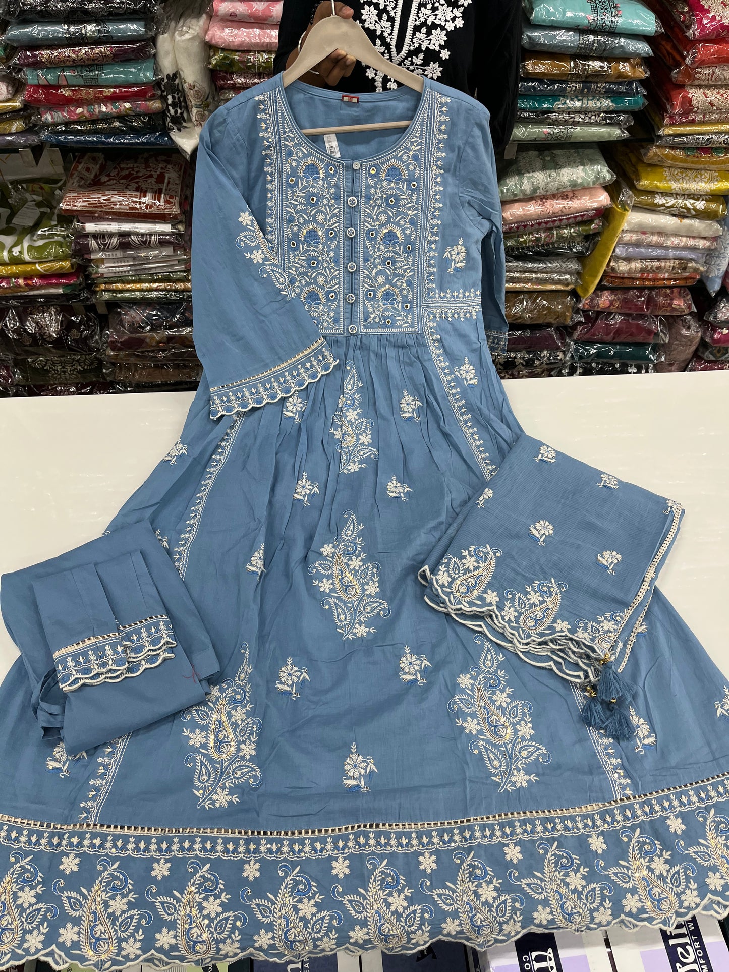 Readymade cotton embroidered frock suit set