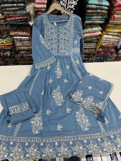 Readymade cotton embroidered frock suit set