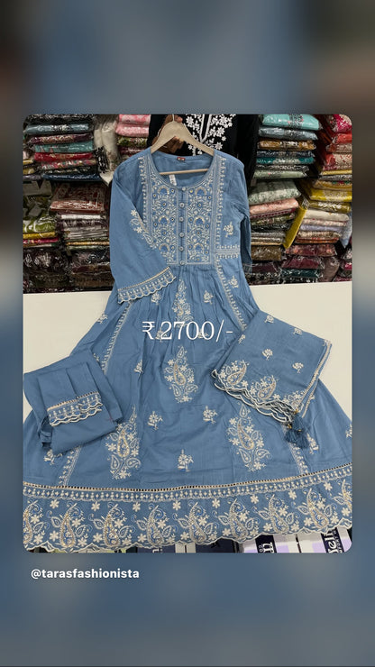 Readymade cotton embroidered frock suit set