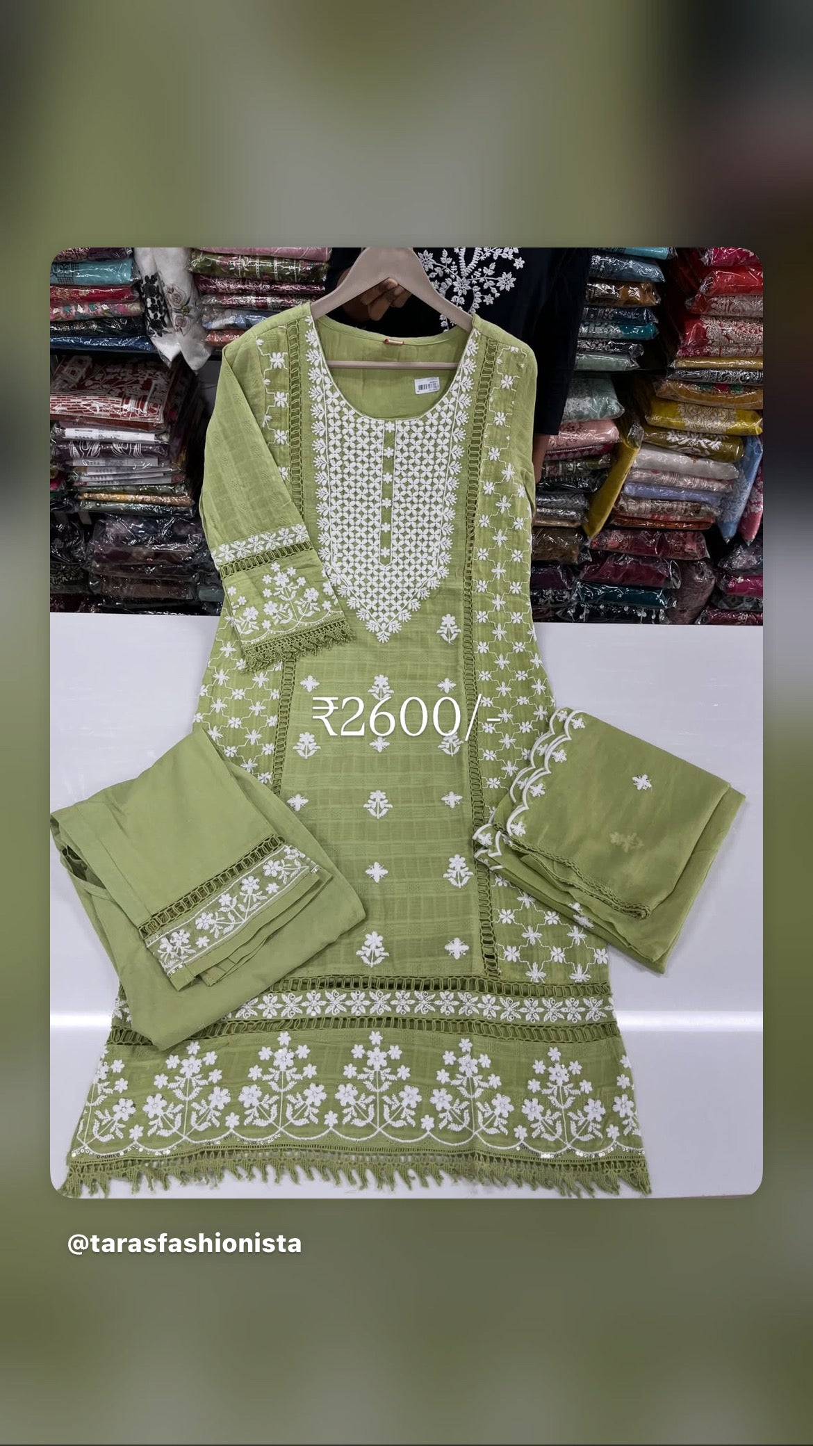 Readymade embossed cotton Lucknowi embroidered suit set (Copy)