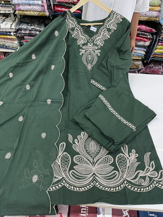 Readymade pure cotton FARSHI salwar suit set with threadwork embroidery