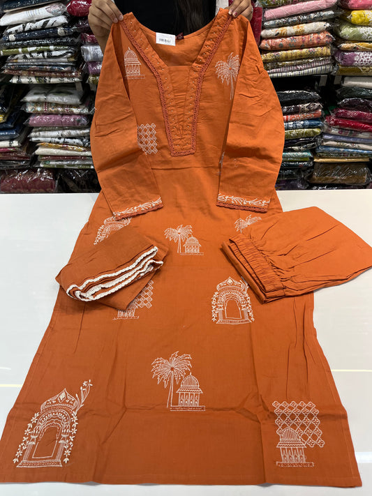 'PAKISTANI' EMBROIDERY straight kurta set with premium lace work (along with cotton dupatta)