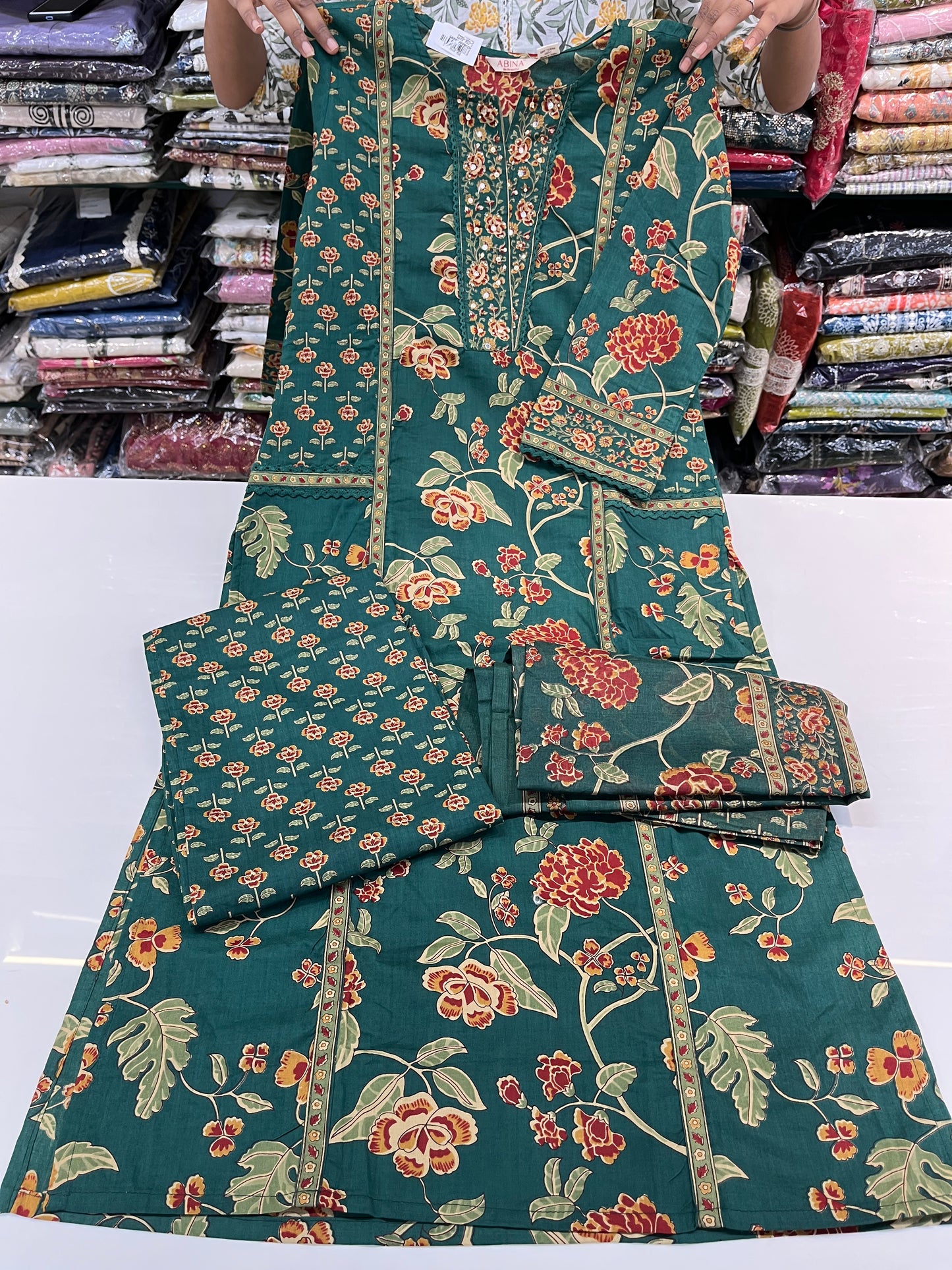 PAKISTANI 'FRONT POCKETS STYLE' digital print straight kurta set with premium lace work (along with cotton dupatta)