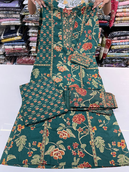 PAKISTANI 'FRONT POCKETS STYLE' digital print straight kurta set with premium lace work (along with cotton dupatta)