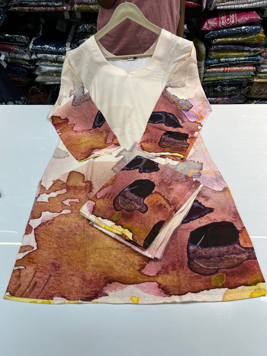 Beautiful round neck designer coord sets "DIGITALLY PRINTED" with straight plazos
