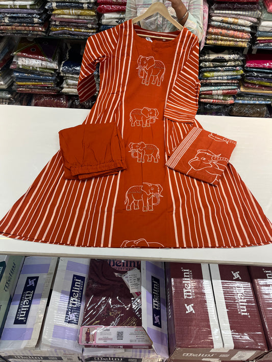 'ELEPHANT ' designer A-LINE kurta set with premium handwork  embroidery and pearls detailing's  (along with cotton dupatta)