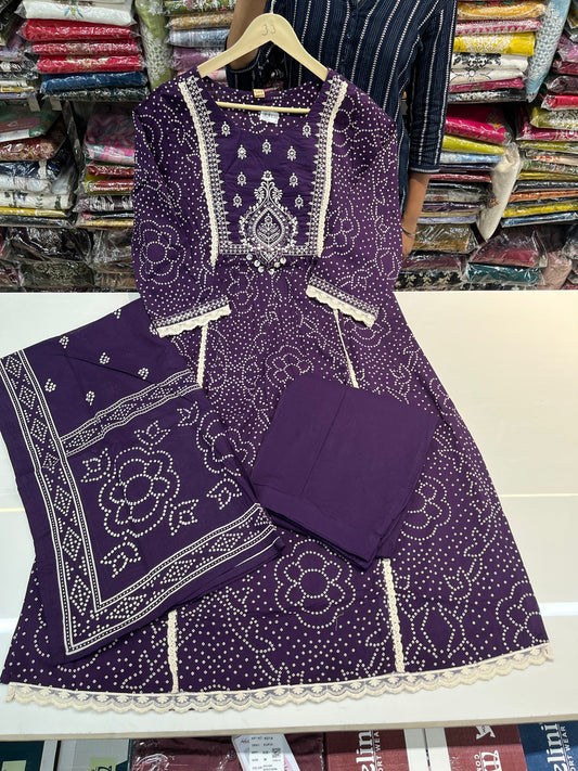 Premium jaipuri cotton A_LINE kurta set, beautiful threadwork highlighting on neckline (along with cotton dupatta)