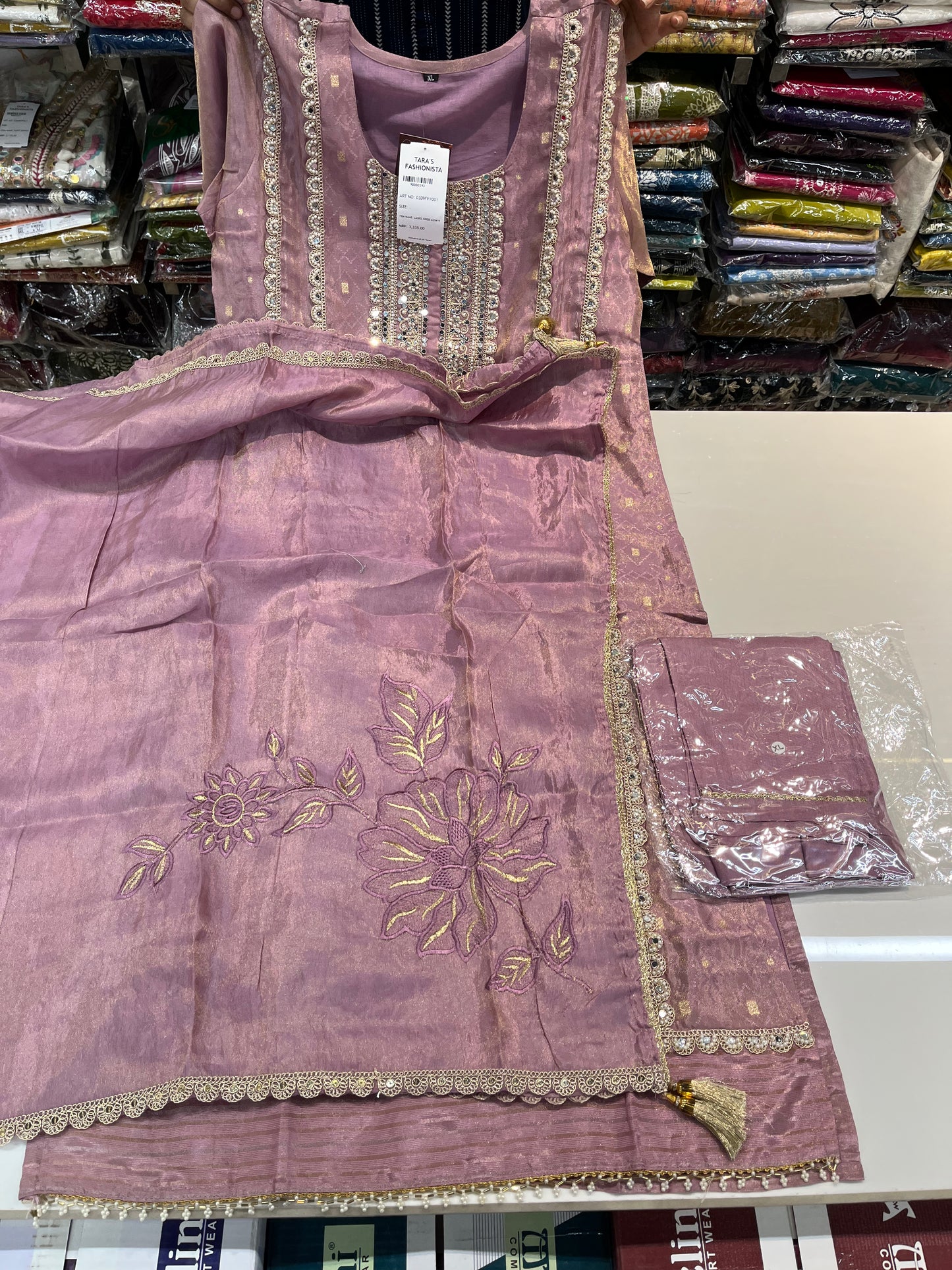 purple Jacquard shimmer partywear kurta set, with premium PAKISTANI lace work and MIRRORS work (along with shimmer thread embroidered dupaptta)
