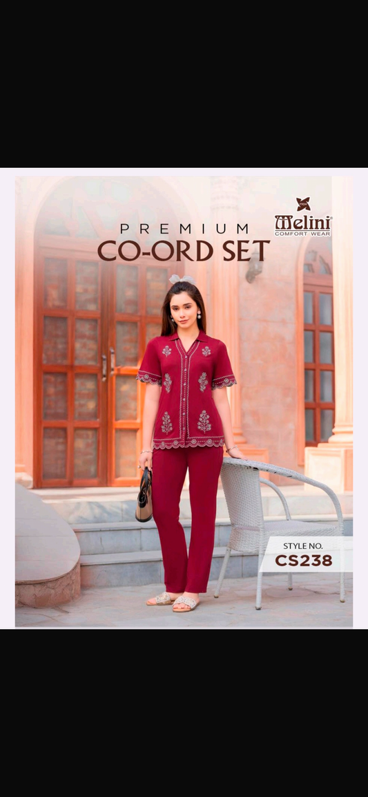 Premium embroidery front button fancy coord set MELINI (CS238)