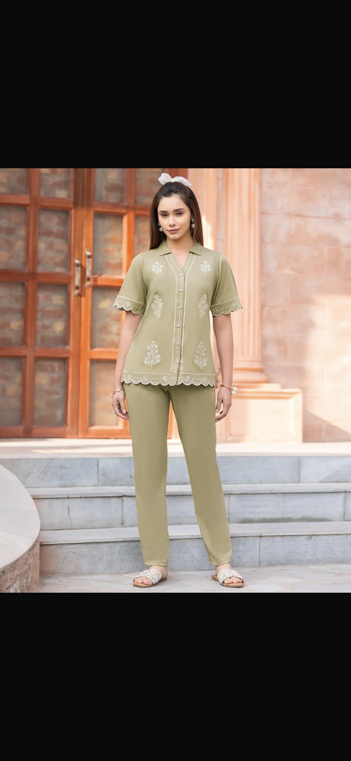 Premium embroidery front button fancy coord set MELINI (CS238)