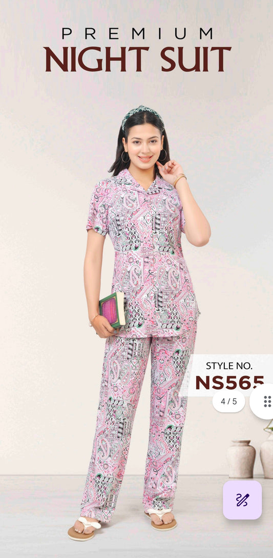 Front button fancy night suit (NS565)